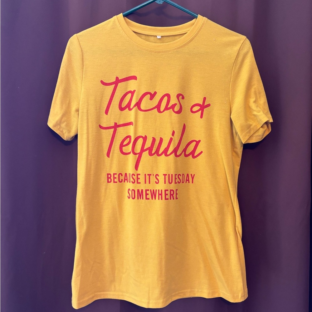 Tacos & Tequila Graphic Tee - Yellow with red Print